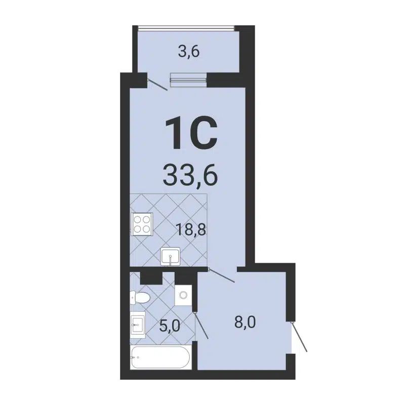 Студия 34.1 м² Тетрис