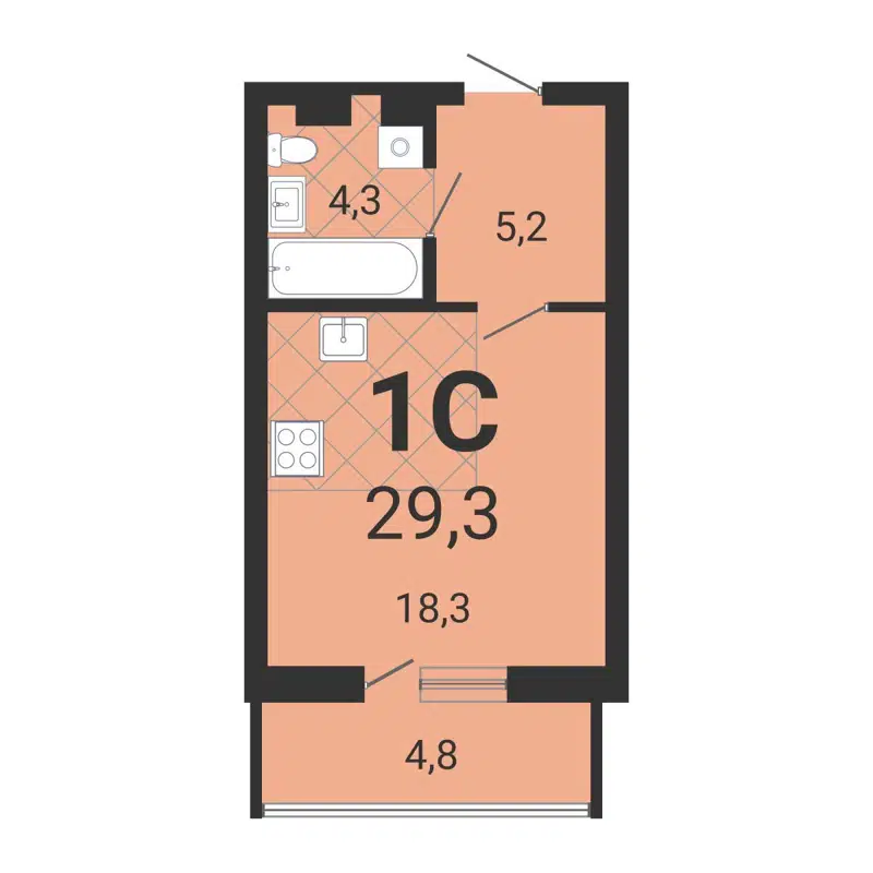 Студия 29.6 м² Тетрис