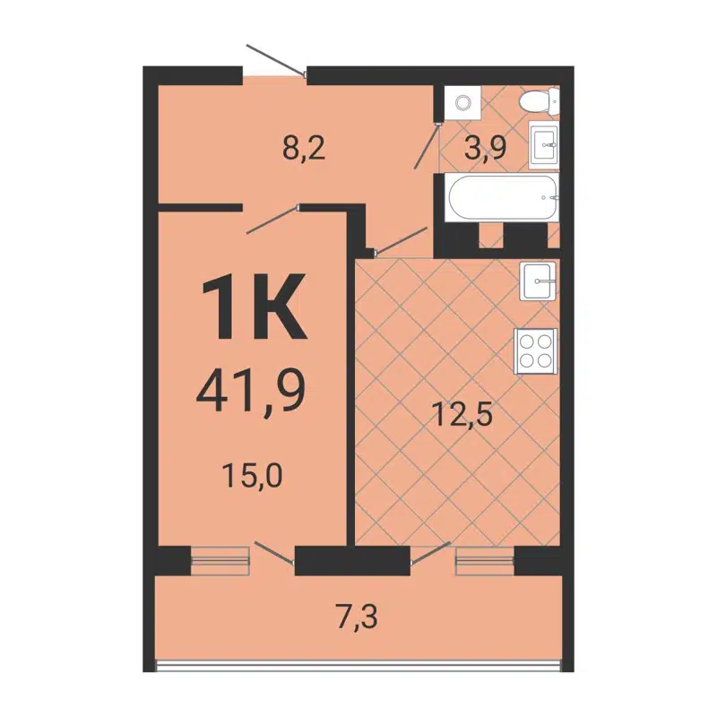 1-комнатная квартира 42.1 м² Тетрис