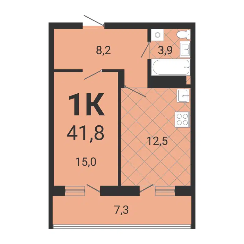 1-комнатная квартира 41.4 м² Тетрис