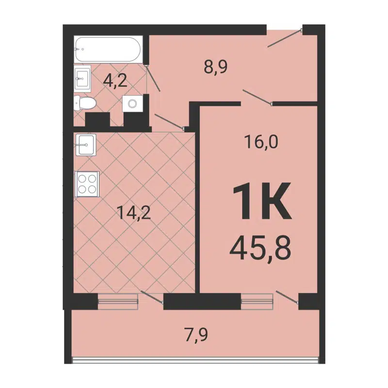 1-комнатная квартира 46.2 м² Тетрис