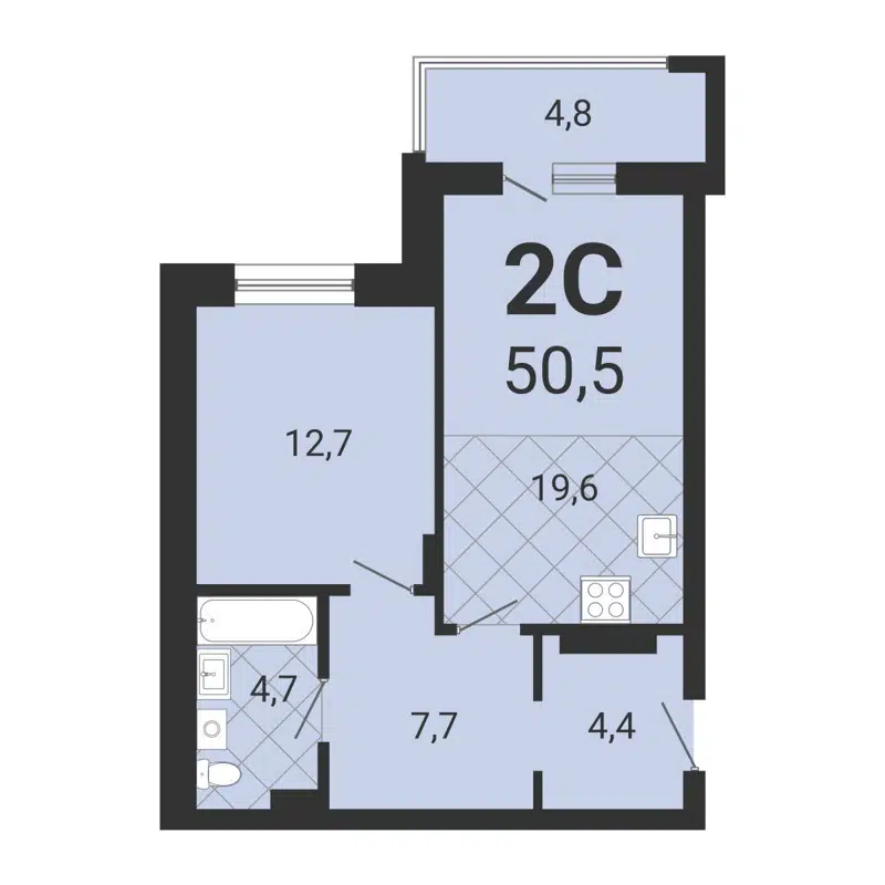 2-комнатная квартира 50.3 м² Тетрис