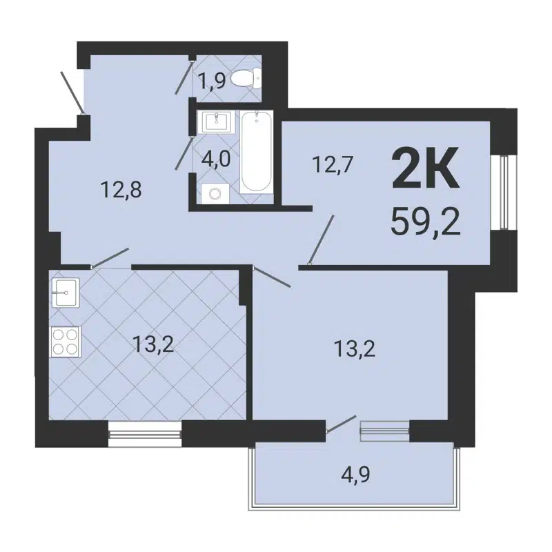 2-комнатная квартира 60 м² Тетрис