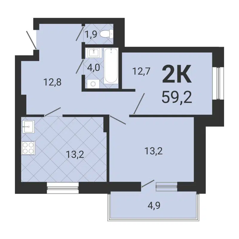 2-комнатная квартира 59.4 м² Тетрис