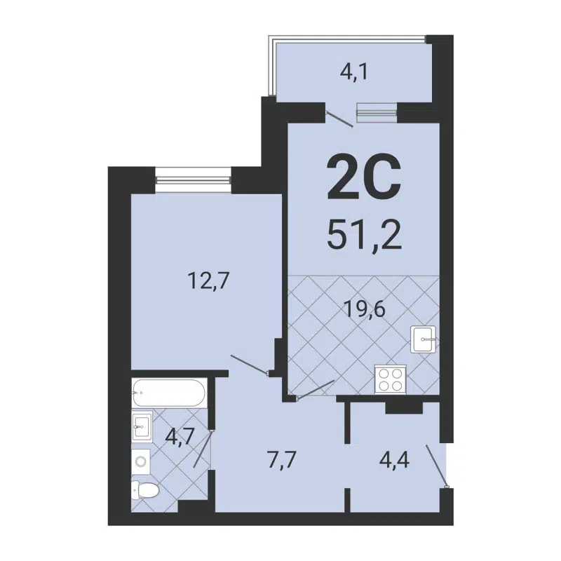 2-комнатная квартира 51.6 м² Тетрис