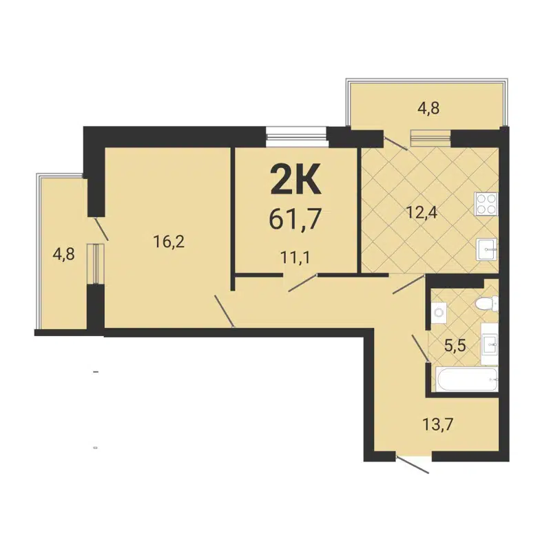 2-комнатная квартира 62 м² Тетрис