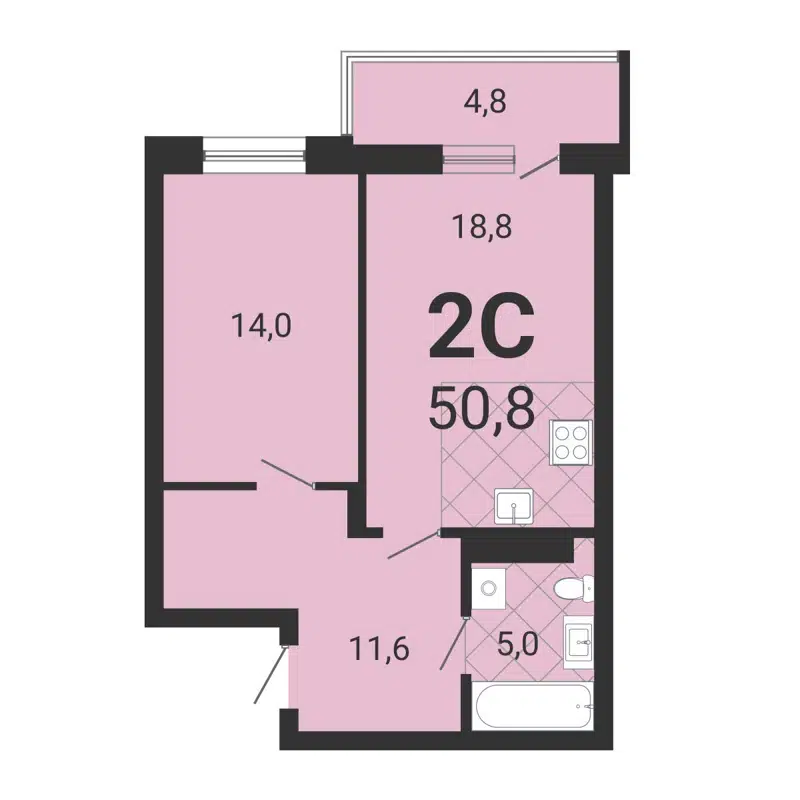 2-комнатная квартира 50.7 м² Тетрис
