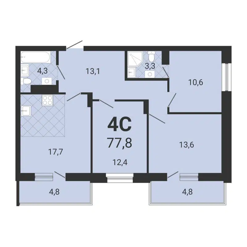 4-комнатная квартира 77.6 м² Тетрис