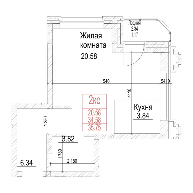 1-комнатная квартира 34.5 м² Чернышевский