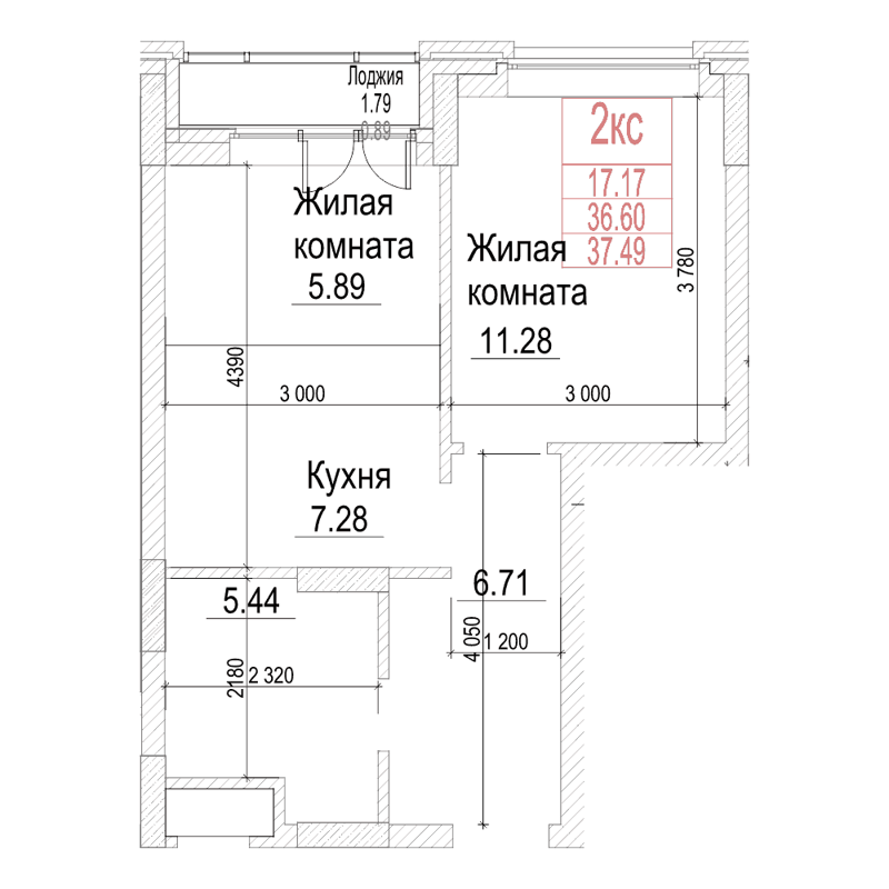 1-комнатная квартира 36.6 м² Чернышевский