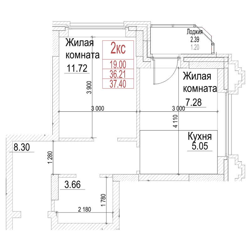 1-комнатная квартира 36.2 м² Чернышевский