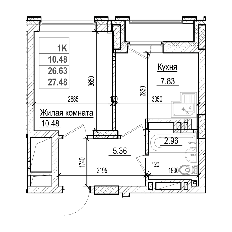 1-комнатная квартира 26.6 м² Чернышевский