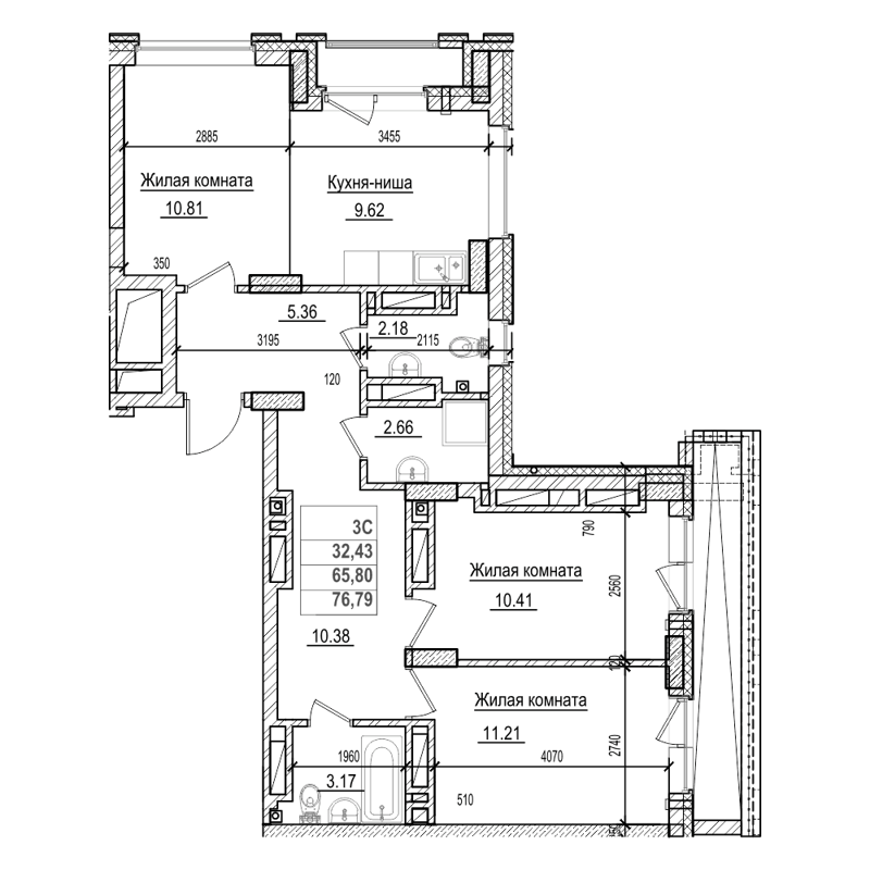 2-комнатная квартира 65.8 м² Чернышевский