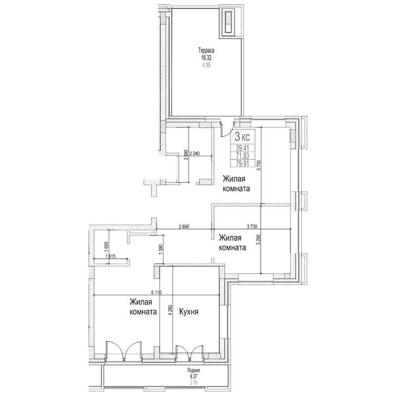 2-комнатная квартира 71.8 м² Чернышевский