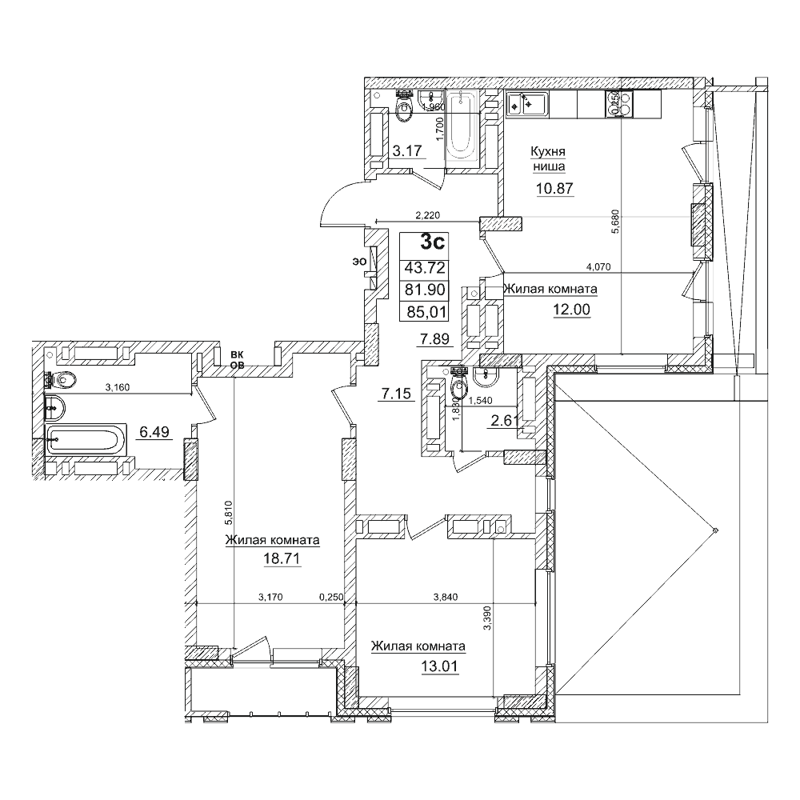 2-комнатная квартира 81.9 м² Чернышевский