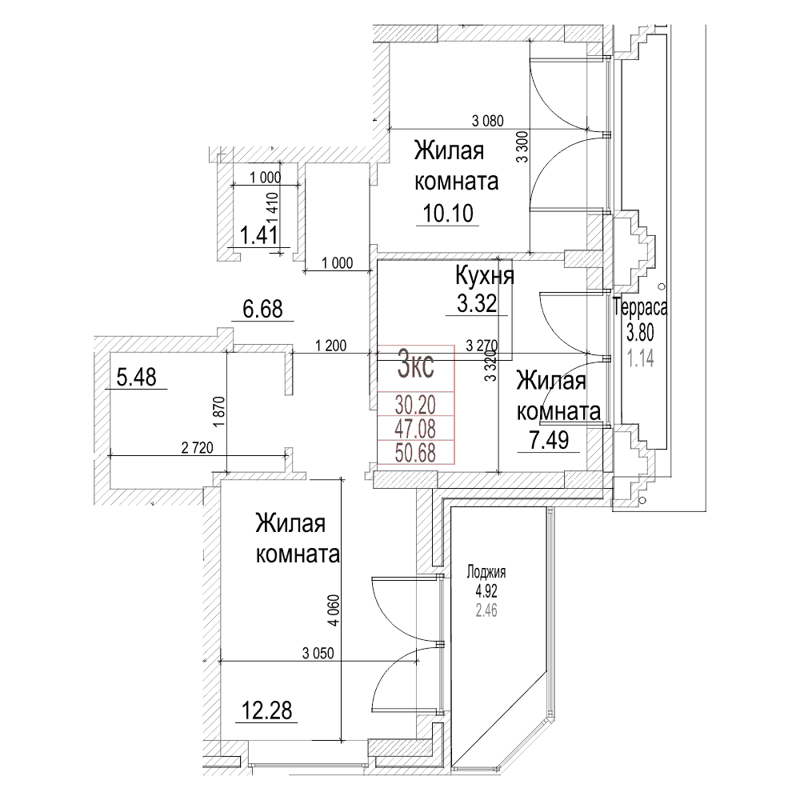 2-комнатная квартира 47 м² Чернышевский