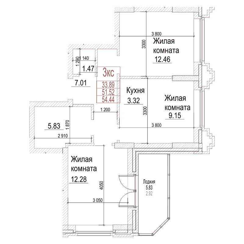 2-комнатная квартира 51.5 м² Чернышевский