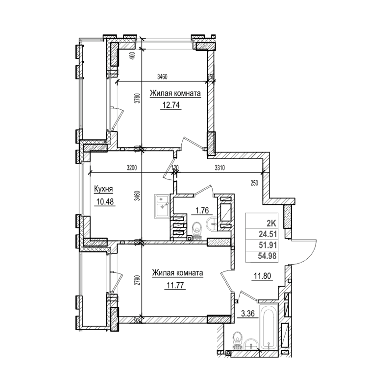 3-комнатная квартира 51.9 м² Чернышевский
