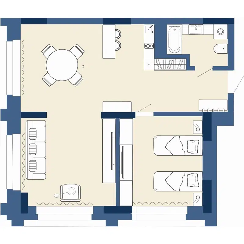 2-комнатные апартаменты 56.28 м² Gagarin city