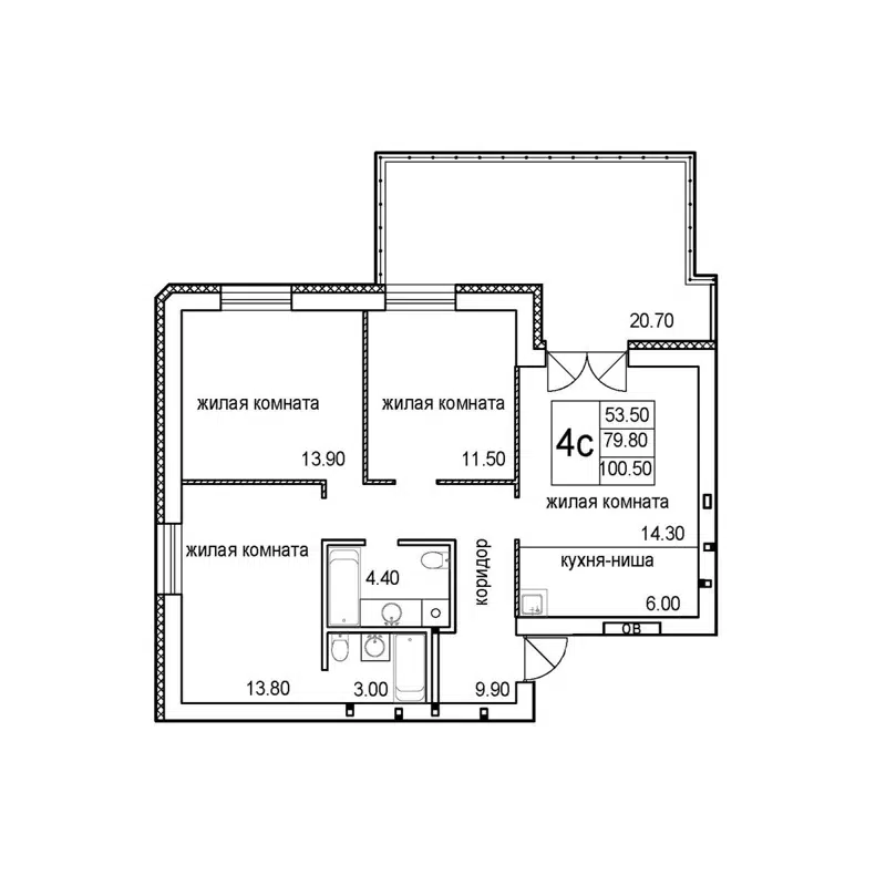 4-комнатная квартира 100.5 м² Promenade