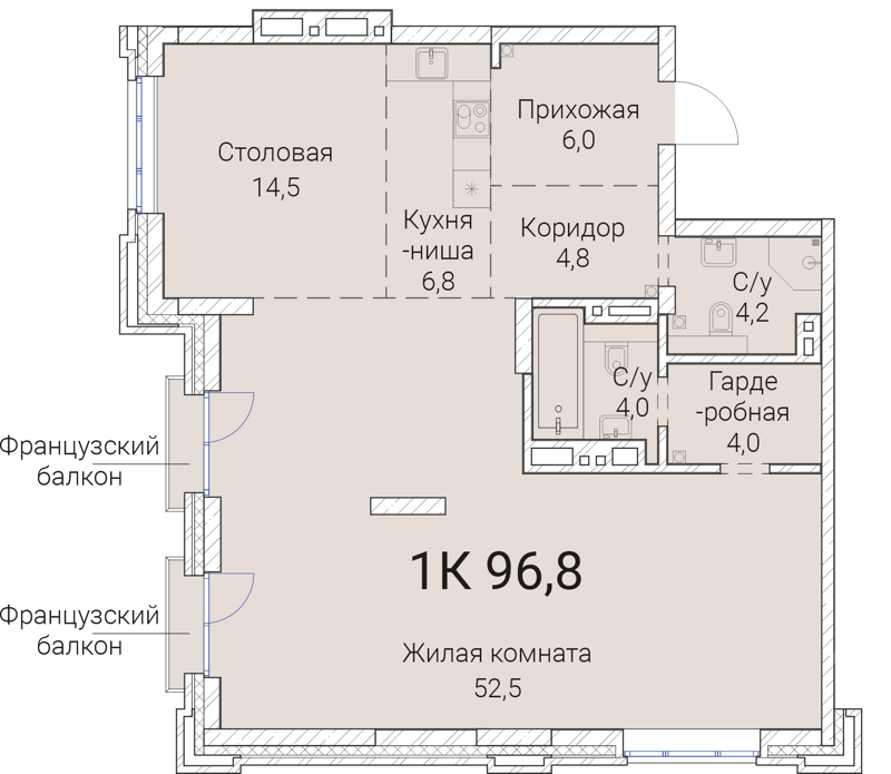 1-комнатная квартира 96.8 м² Тайм Сквер