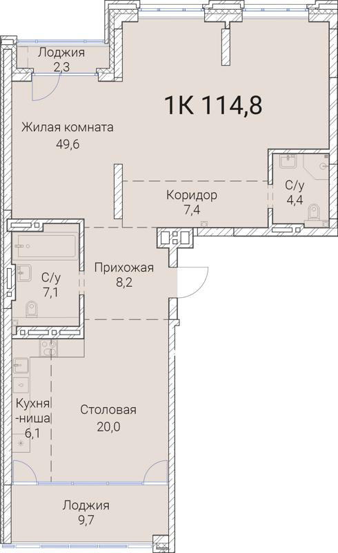 1-комнатная квартира 114.8 м² Тайм Сквер
