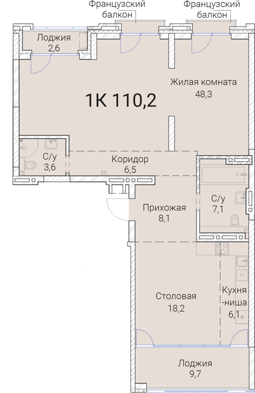1-комнатная квартира 110.2 м² Тайм Сквер