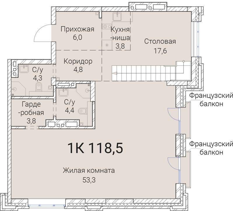 1-комнатная квартира 118.5 м² Тайм Сквер