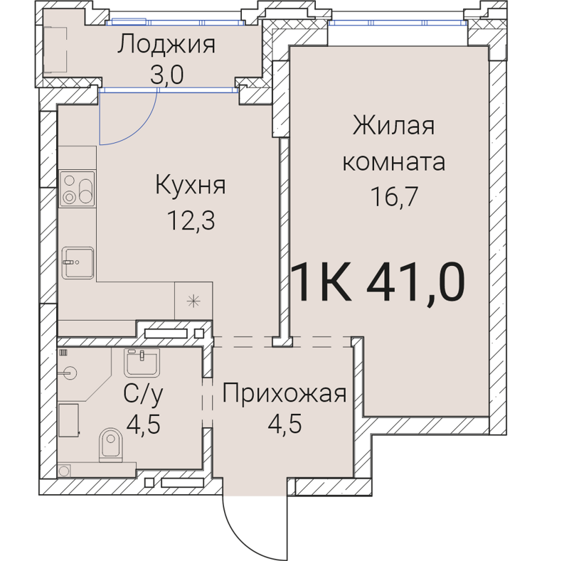 1-комнатная квартира 41 м² Тайм Сквер