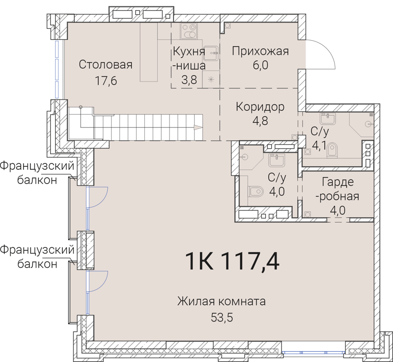 1-комнатная квартира 117.4 м² Тайм Сквер