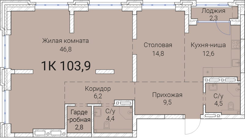 1-комнатная квартира 103.9 м² Тайм Сквер