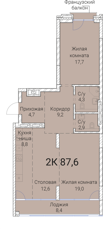 2-комнатная квартира 87.6 м² Тайм Сквер