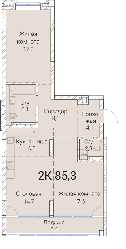2-комнатная квартира 85.3 м² Тайм Сквер
