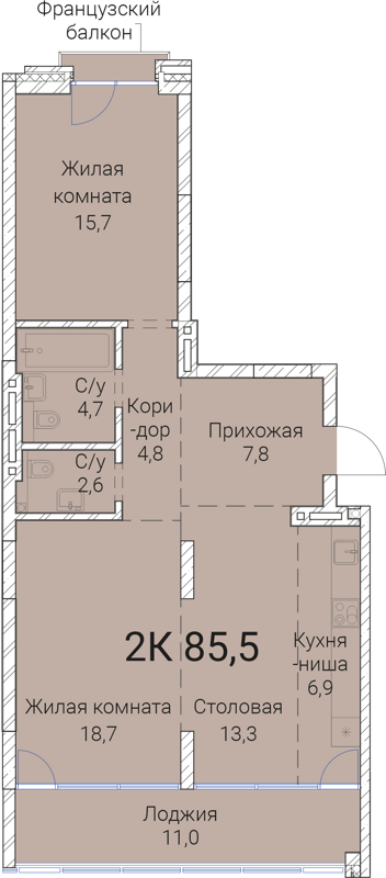 2-комнатная квартира 85.5 м² Тайм Сквер