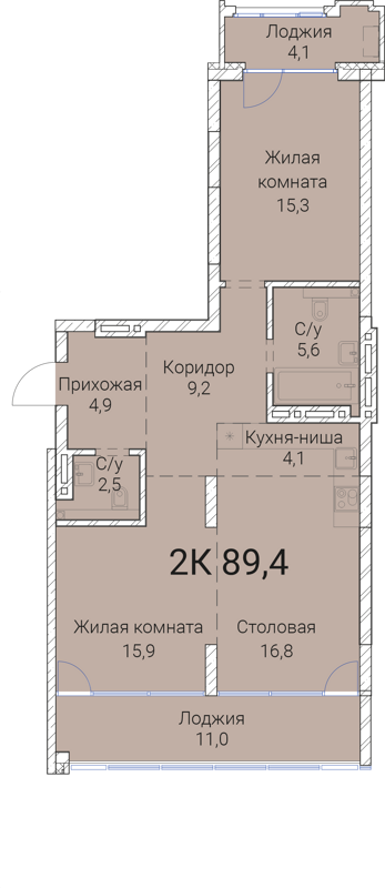2-комнатная квартира 89.4 м² Тайм Сквер