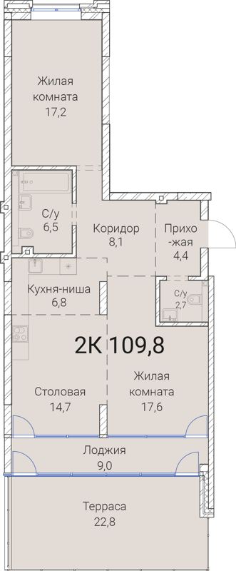 2-комнатная квартира 109.8 м² Тайм Сквер