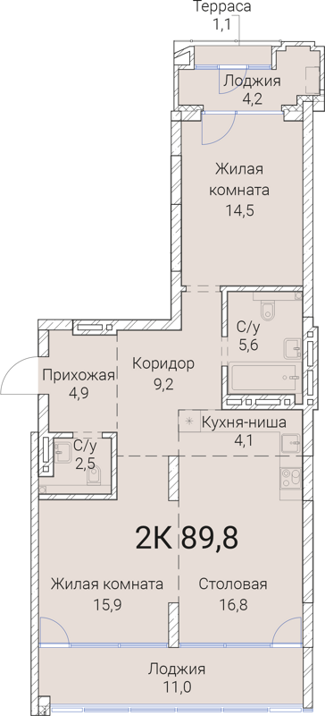 2-комнатная квартира 89.8 м² Тайм Сквер