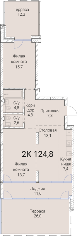 2-комнатная квартира 124.8 м² Тайм Сквер