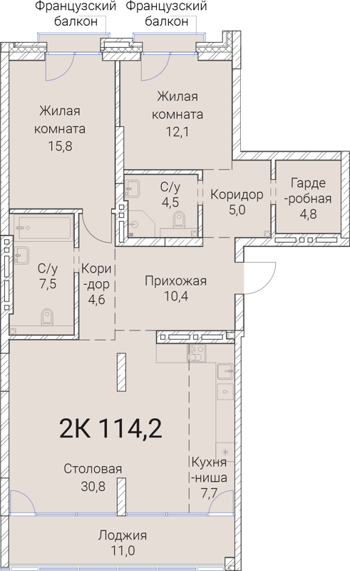 2-комнатная квартира 114.2 м² Тайм Сквер