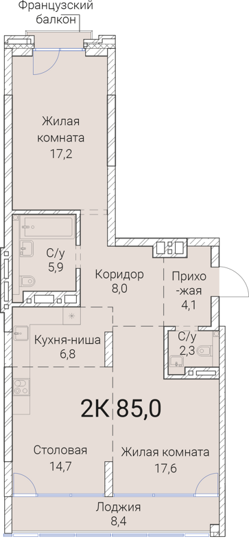 2-комнатная квартира 85 м² Тайм Сквер