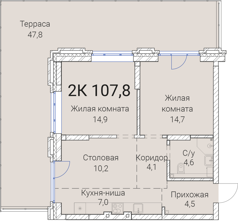 2-комнатная квартира 107.8 м² Тайм Сквер