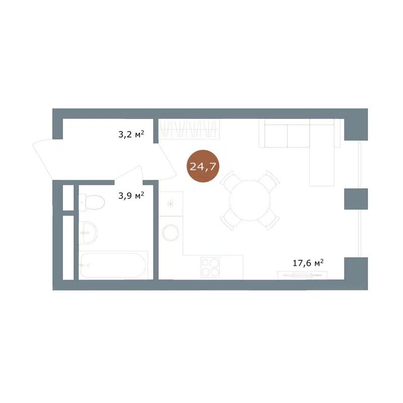 Студия 24.7 м² 19/56 Кварталы Телецентра