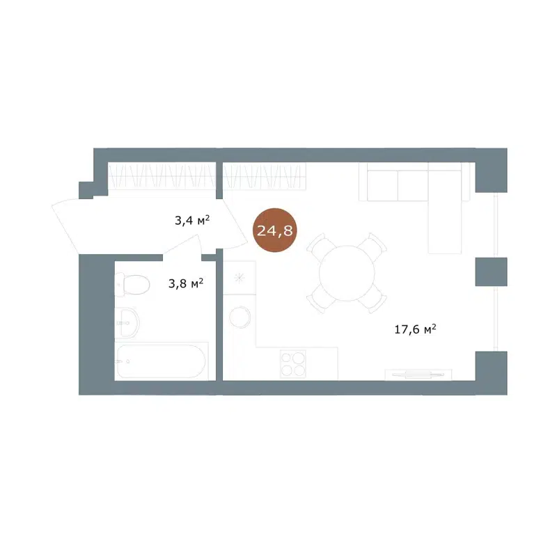 Студия 24.8 м² 19/56 Кварталы Телецентра