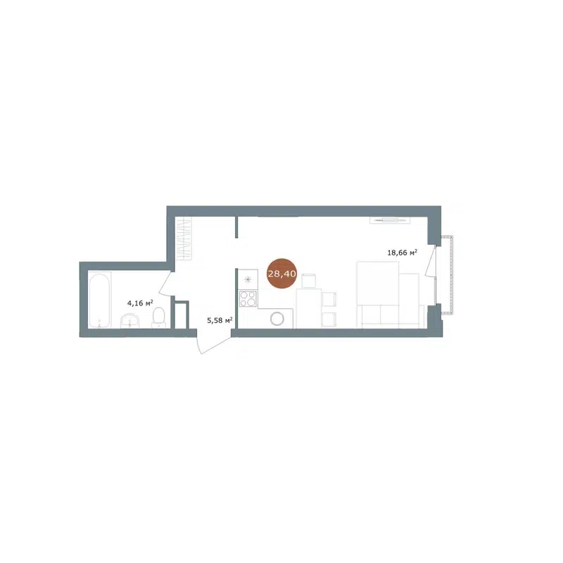 Студия 28.4 м² 19/56 Кварталы Телецентра