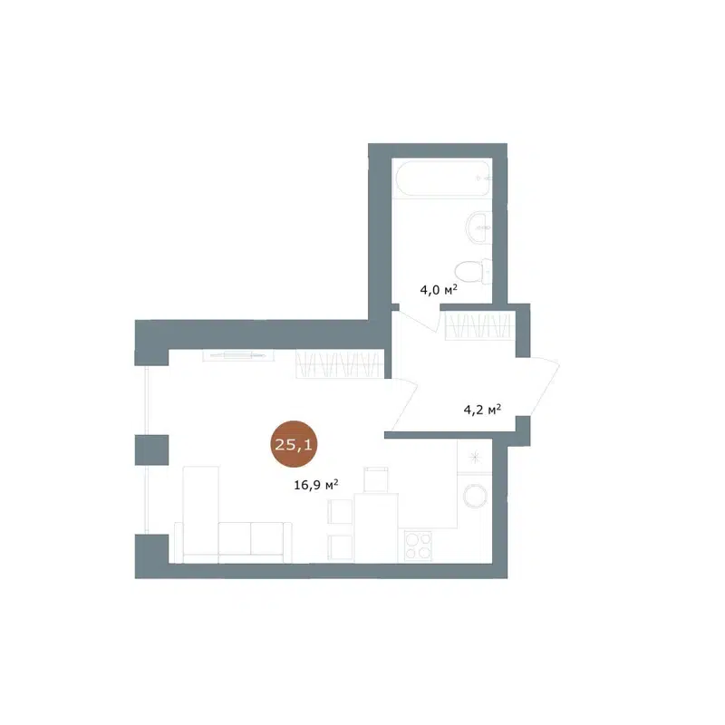 Студия 25.1 м² 19/56 Кварталы Телецентра