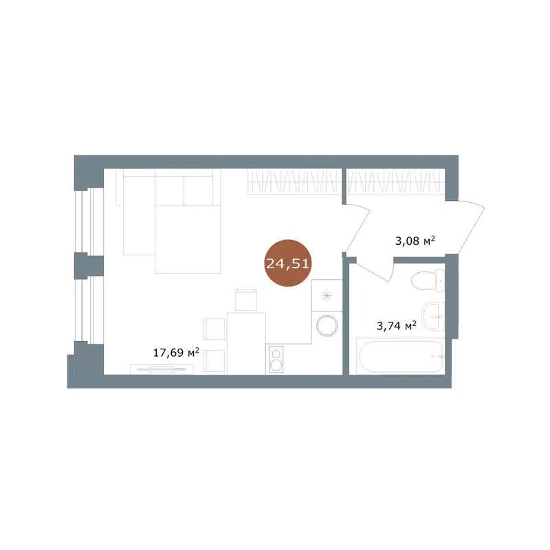 Студия 24.51 м² 19/56 Кварталы Телецентра