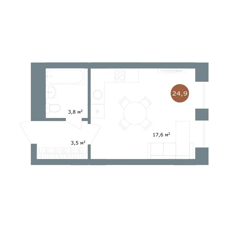 Студия 24.9 м² 19/56 Кварталы Телецентра
