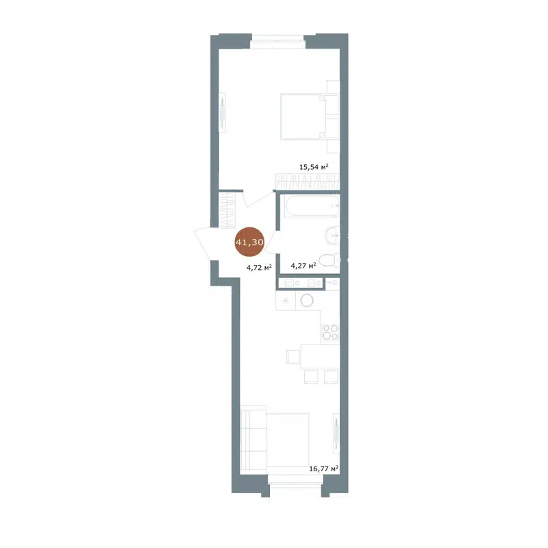 2-комнатная квартира 41.3 м² 19/56 Кварталы Телецентра