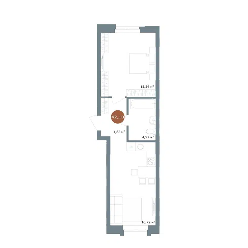 2-комнатная квартира 42.1 м² 19/56 Кварталы Телецентра