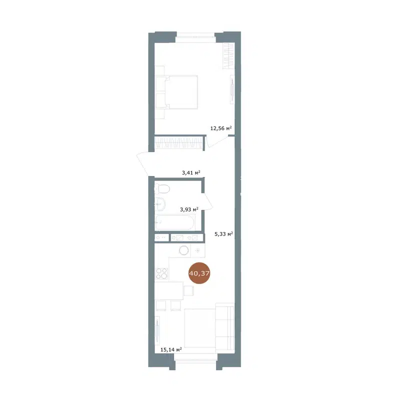 2-комнатная квартира 40.37 м² 19/56 Кварталы Телецентра